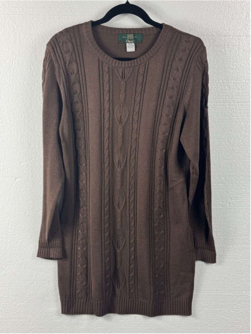 Vintage 90’s Orvis Brown Lightweight 100 % Silk Cable Knit Crew Neck Sweater S